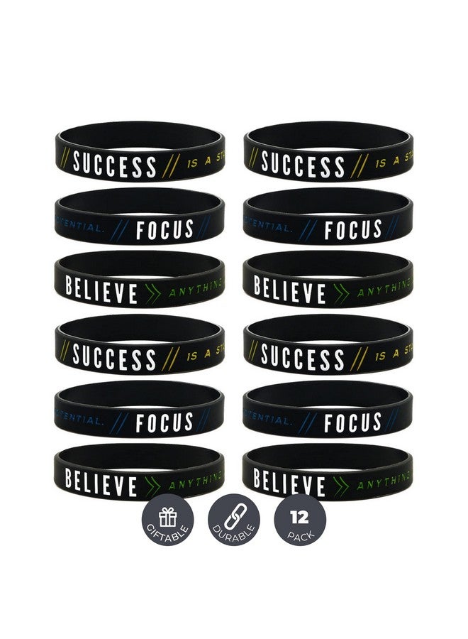 Inkstone (12Pack Motivational Silicone Wristbands Success Focus & Believe Wholesale Bulk Pack Of 12 Silicone Bracelets Motivation Encouragement Achievement Gifts Party Favors For Adults - Image 1