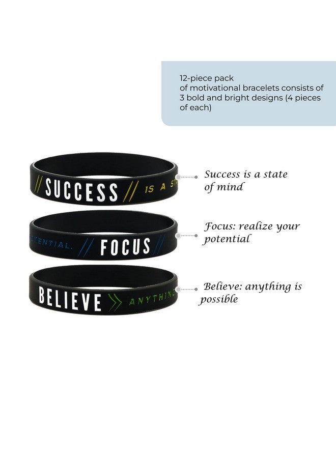 Inkstone (12Pack Motivational Silicone Wristbands Success Focus & Believe Wholesale Bulk Pack Of 12 Silicone Bracelets Motivation Encouragement Achievement Gifts Party Favors For Adults - Image 2