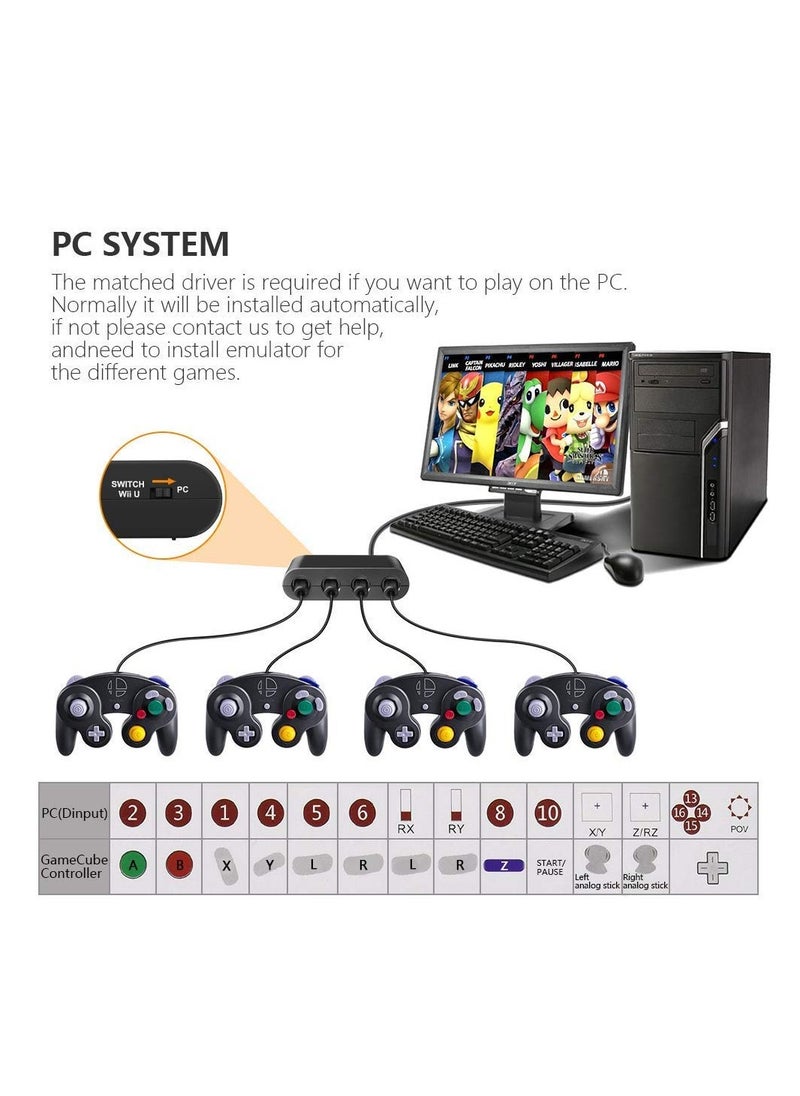 Gamecube Controller Adapter for Nintendo Switch/WII U/PC, Controller Adapter for Gamecube Controller Adapter Turbo Feature Gamecube Adapter and Vibration Features with 180cm Long Cable