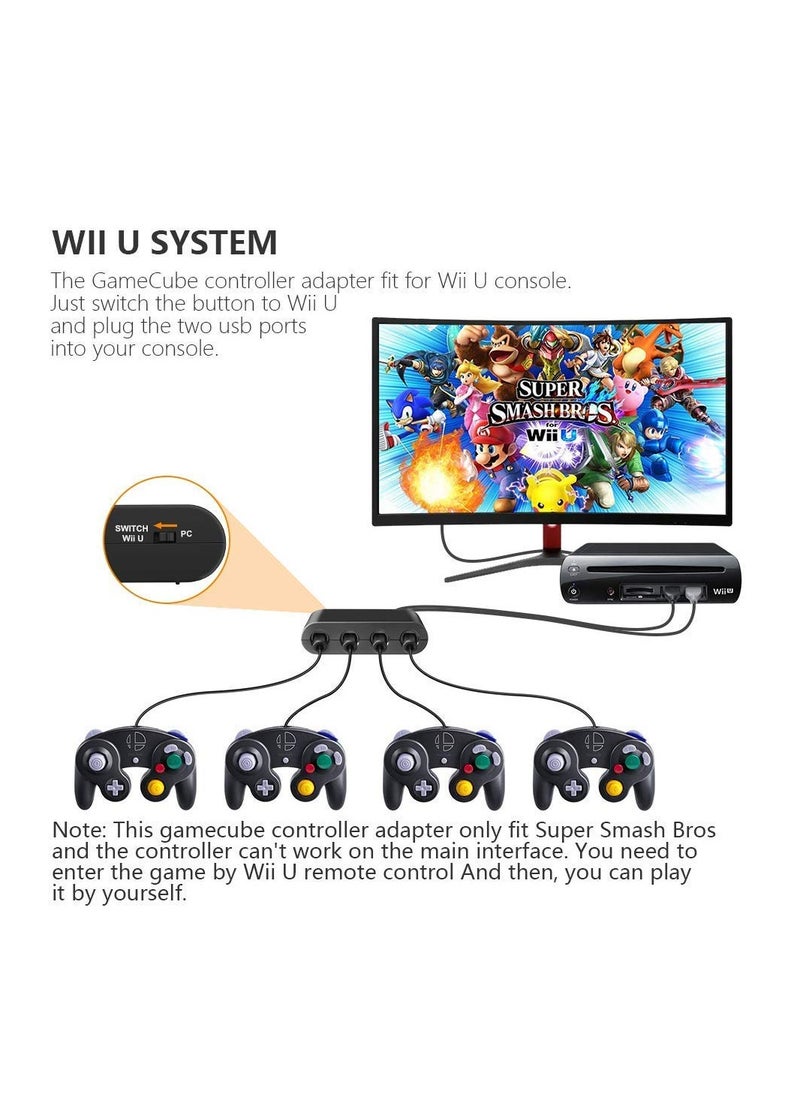 Gamecube Controller Adapter for Nintendo Switch/WII U/PC, Controller Adapter for Gamecube Controller Adapter Turbo Feature Gamecube Adapter and Vibration Features with 180cm Long Cable