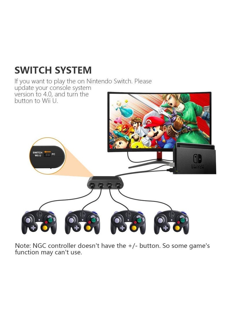 Gamecube Controller Adapter for Nintendo Switch/WII U/PC, Controller Adapter for Gamecube Controller Adapter Turbo Feature Gamecube Adapter and Vibration Features with 180cm Long Cable