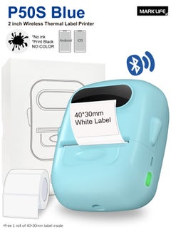 Marklife Marklife P50 Bluetooth Inkless Label Printer with 1 Roll 40*30mm White Label Sticker, Portable Thermal Label Maker with 12-54mm Print Width, Great for Supermarket, Retail Store Printing Barcods, White  - Image 1