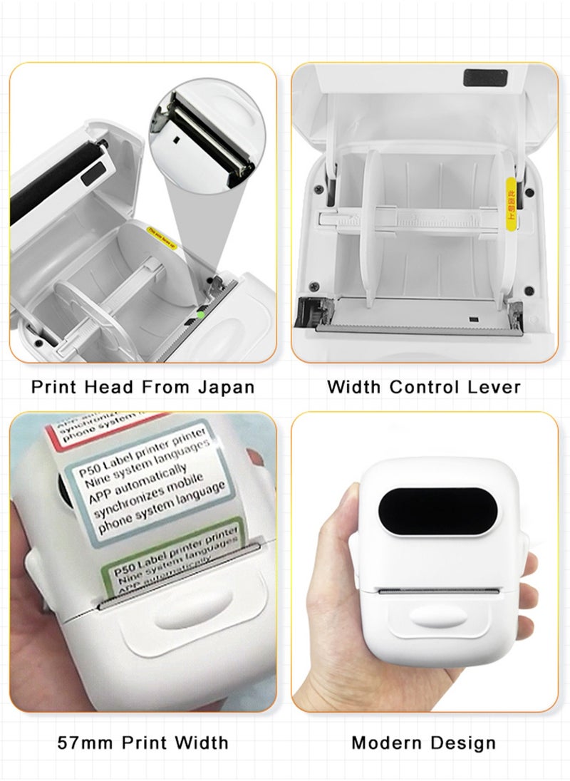 Marklife Marklife P50 Bluetooth Inkless Label Printer with 1 Roll 40*30mm White Label Sticker, Portable Thermal Label Maker with 12-54mm Print Width, Great for Supermarket, Retail Store Printing Barcods, White  - Image 3
