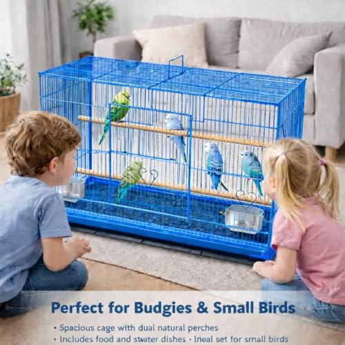 Rizopets Bird Cage, Crate for Rabbit, Parrots and Small Pets with Sliding Tray, 2 Feeding Cup & 2 Perch with Secure Lock (1.5 Feet, Blue) Metal - Image 2