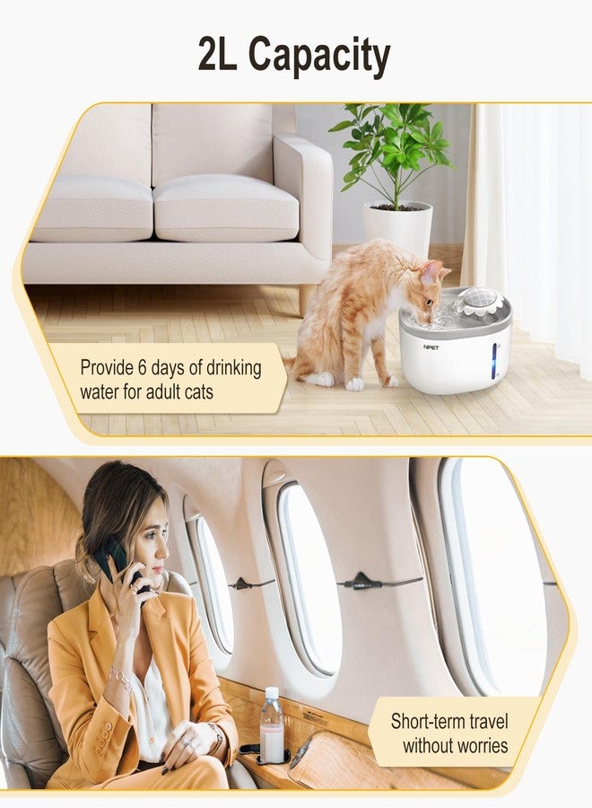 إنبيت نافورة مياه للقطط من إن بي إي تي مع نافذة مرئية لمستوى الماء، أبيض رمادي 2 لتر/67 أونصة، نافورة مياه أوتوماتيكية للحيوانات الأليفة مع مضخة هادئة، موزع مياه للكلاب للشرب (عادي) - Image 5