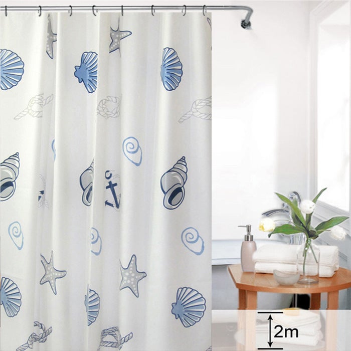 general PEVA Shower Curtain with Starfish Pattern, Waterproof Bathroom Partition with Hooks - Image 1
