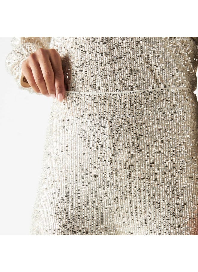 Iconic Iconic All-Over Embellished Wide Leg Pants  - Image 4
