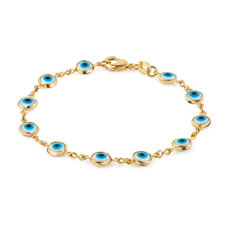 Barzel 18K Gold Plated White Evil Eye Bracelet for Women - Made in Brazil (White Flat) - Image 5