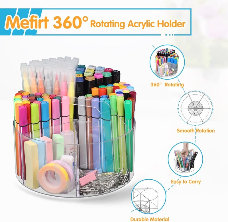 Mefirt حامل أقلام أكريليكي من Mefirt، تنظيمي دوار بزاوية 360 درجة، تنظيمي مكتبي أكريليكي دوار بـ 6 أقسام، منظم للأقلام والألوان للأطفال، منظم لمستلزمات الفنون المدرسية. - Image 3