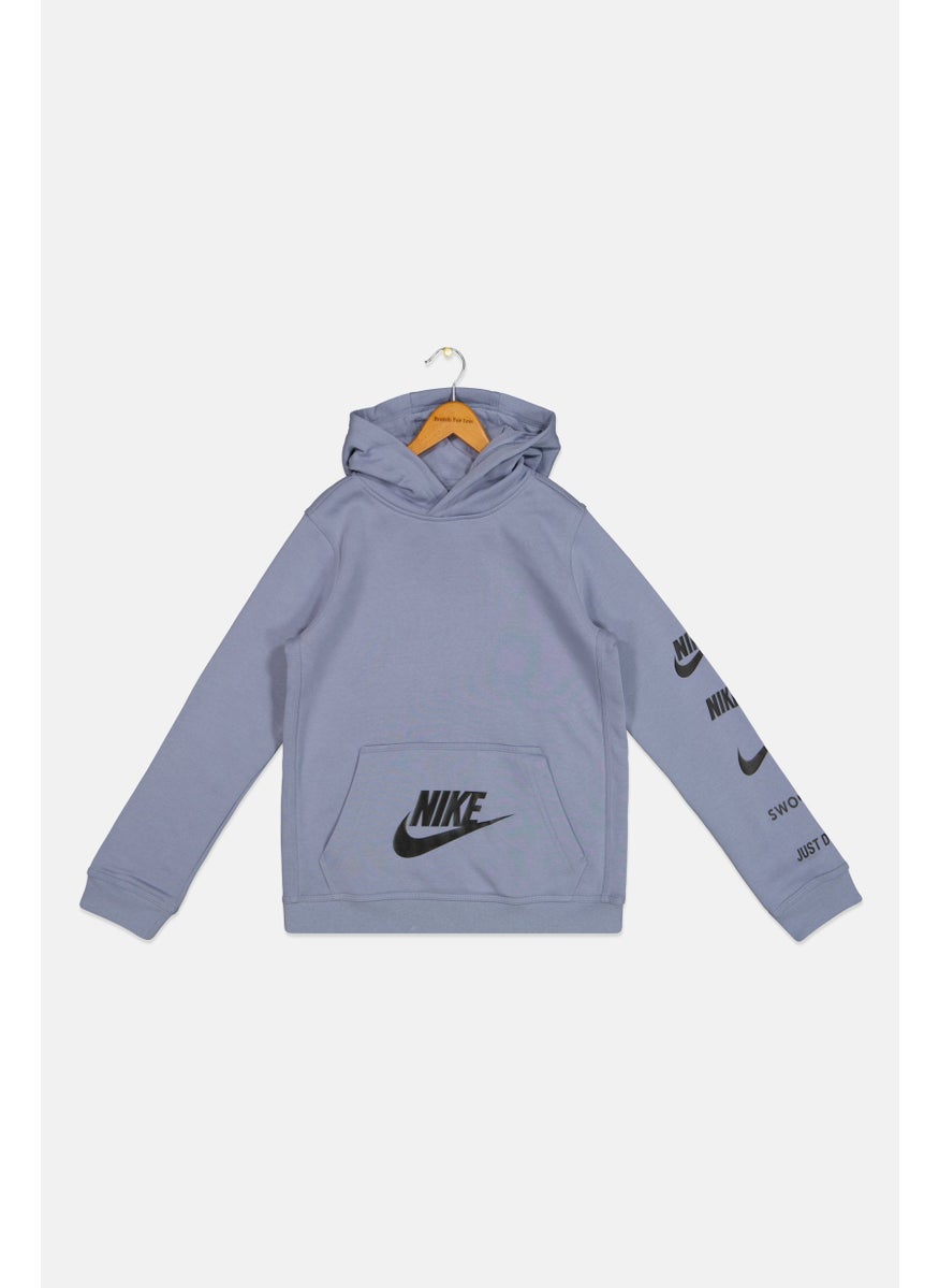 Nike Kids Boy Brand Logo Long Sleeve Training Hoodie, Grey  - Image 1