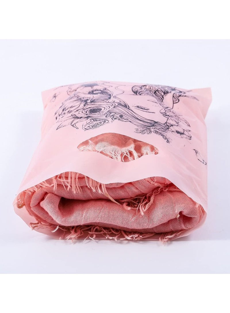 KASTWAVE Plastic Bag with Die Cut 100 PCS Handle Bag, Reusable Good Merchandise Bag, Shopping Bag, Retail Bag, Restaurant Bag, Gift Bag Wrapping Bag with Die Cut Handles, 15cm x 20cm Pink Girl Pattern - Image 2