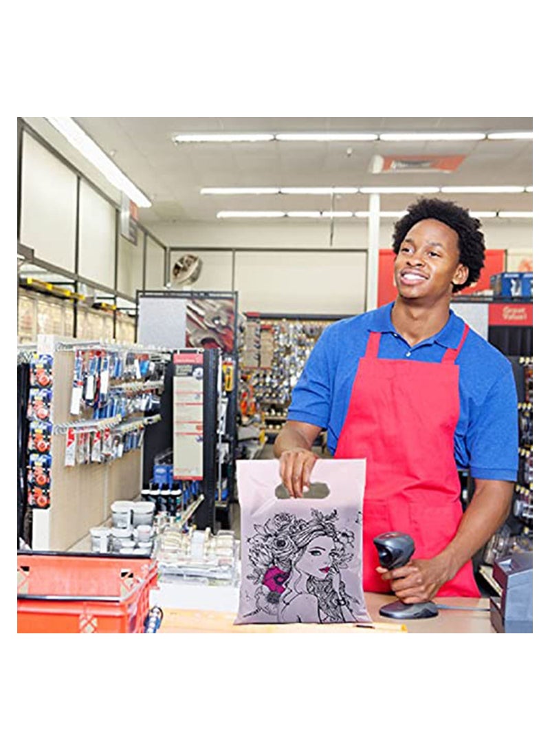 KASTWAVE Plastic Bag with Die Cut 100 PCS Handle Bag, Reusable Good Merchandise Bag, Shopping Bag, Retail Bag, Restaurant Bag, Gift Bag Wrapping Bag with Die Cut Handles, 15cm x 20cm Pink Girl Pattern - Image 5