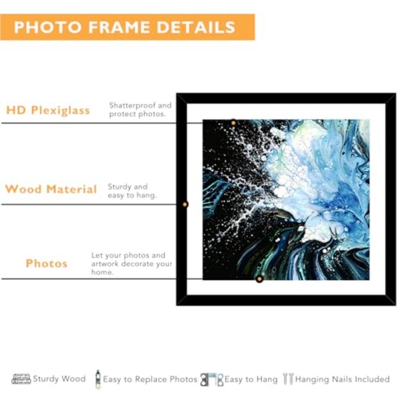 إطار خشبي مقاس 16 × 16 مع حصيرة مقاس 14 × 14، للرسم الفني الماسي مقاس 40 × 40 سم، صورة عرض مقاس 14 × 14 مع حصيرة أو 16 × 16 بدون حصيرة، إطار صورة كبير مقاس 40 × 40 للتعليق على الحائط، حزمة واحدة - Image 5