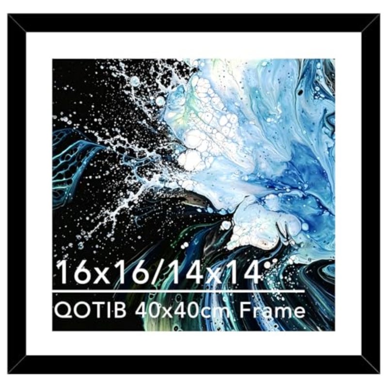 إطار خشبي مقاس 16 × 16 مع حصيرة مقاس 14 × 14، للرسم الفني الماسي مقاس 40 × 40 سم، صورة عرض مقاس 14 × 14 مع حصيرة أو 16 × 16 بدون حصيرة، إطار صورة كبير مقاس 40 × 40 للتعليق على الحائط، حزمة واحدة - Image 1