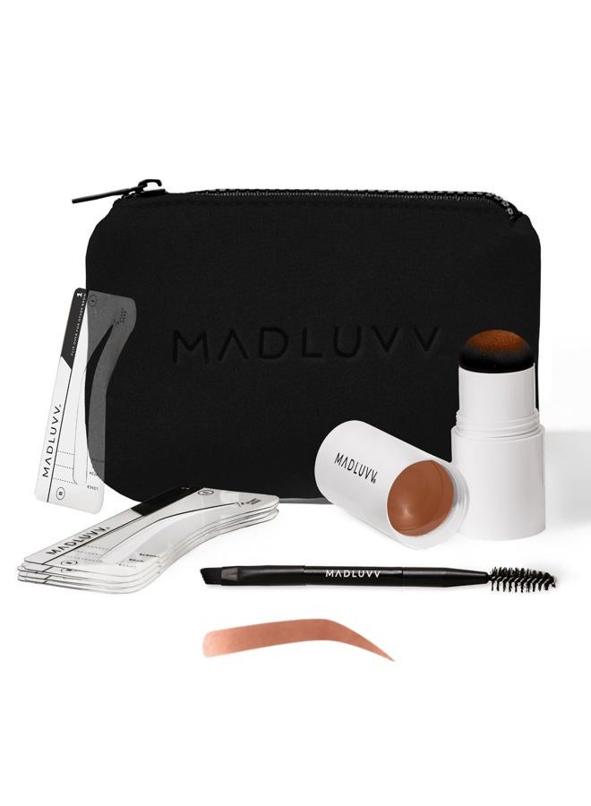 MADLUVV Eyebrow Stencil Kit - Easy-to-Use, Natural Look, 6 Popular Shapes, Used by Professionals - Includes Stamp, Stencils, Spoolie, and Travel Bag (True Red) - Image 1