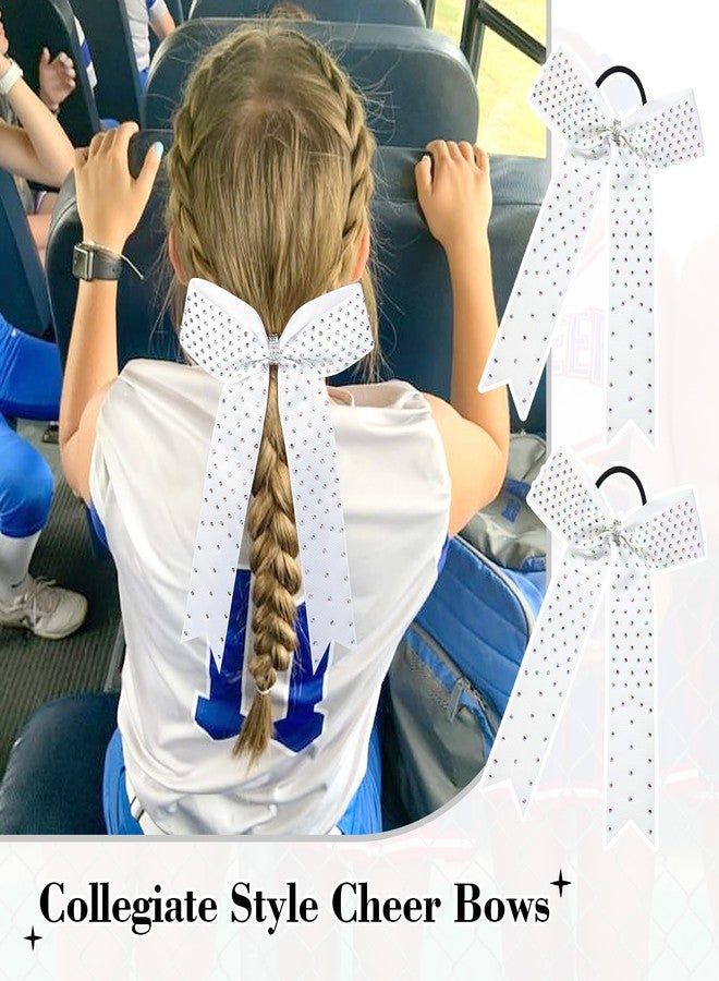 DEEKA 12 PCS Cheer Bow, Collegiate Style Glitter Bows - White with Rhinestones, Handmade Cheerleader Accessories for Girls Teens Sports - Image 3