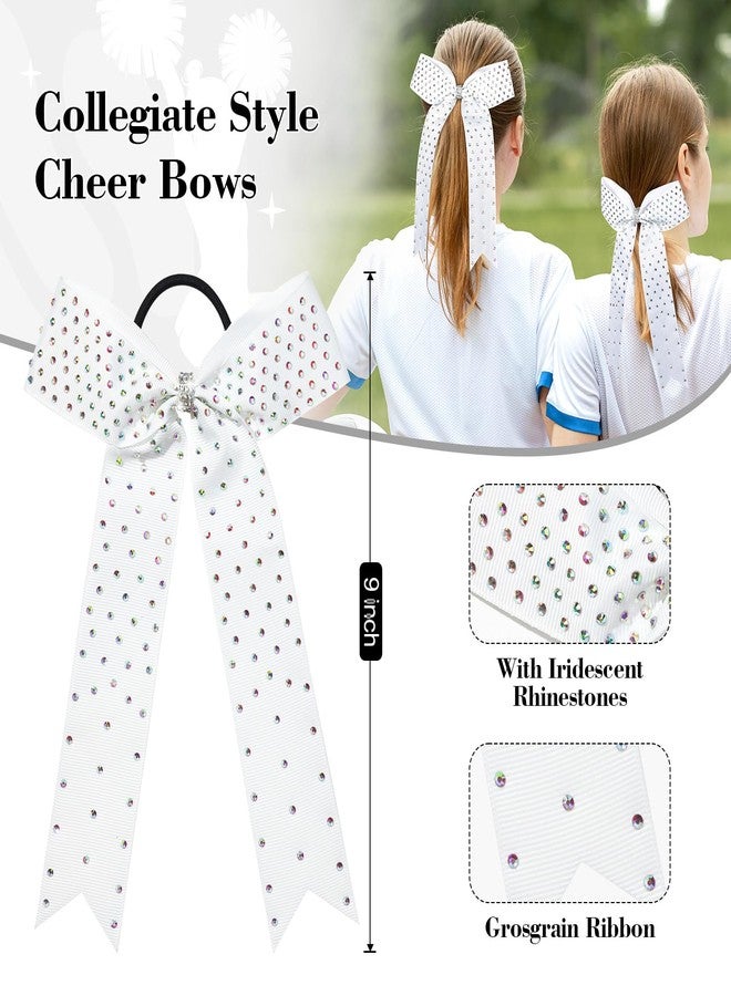 DEEKA 12 PCS Cheer Bow, Collegiate Style Glitter Bows - White with Rhinestones, Handmade Cheerleader Accessories for Girls Teens Sports - Image 2