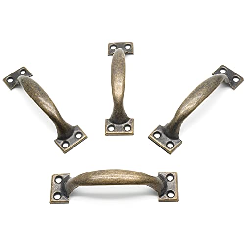 Jersvimc 4Pcs 4 Inch Bronze Metal Cabinet Handles, Rustic Drawer Pulls Vintage Dresser Handles Curved Cupboard Handles for Kitchen Furniture Closet Door - Image 2