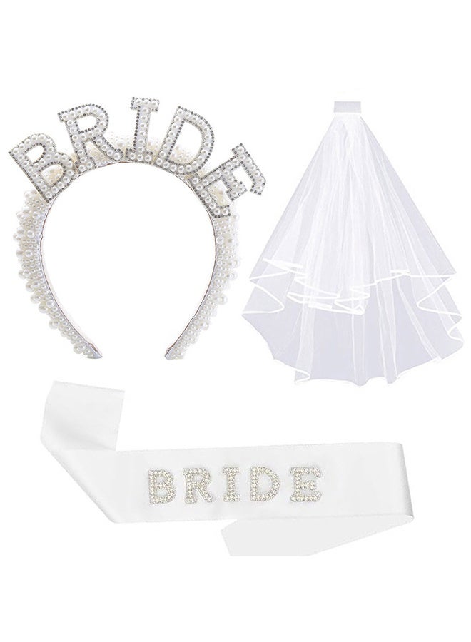 Bride to be Single Party BRIDE Pearl Headband White Headdress Set Wedding Decoration,Bachelorette Party Bridal Shower Decorations Bride To Be Gifts - Image 2
