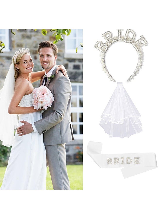 Bride to be Single Party BRIDE Pearl Headband White Headdress Set Wedding Decoration,Bachelorette Party Bridal Shower Decorations Bride To Be Gifts - Image 1