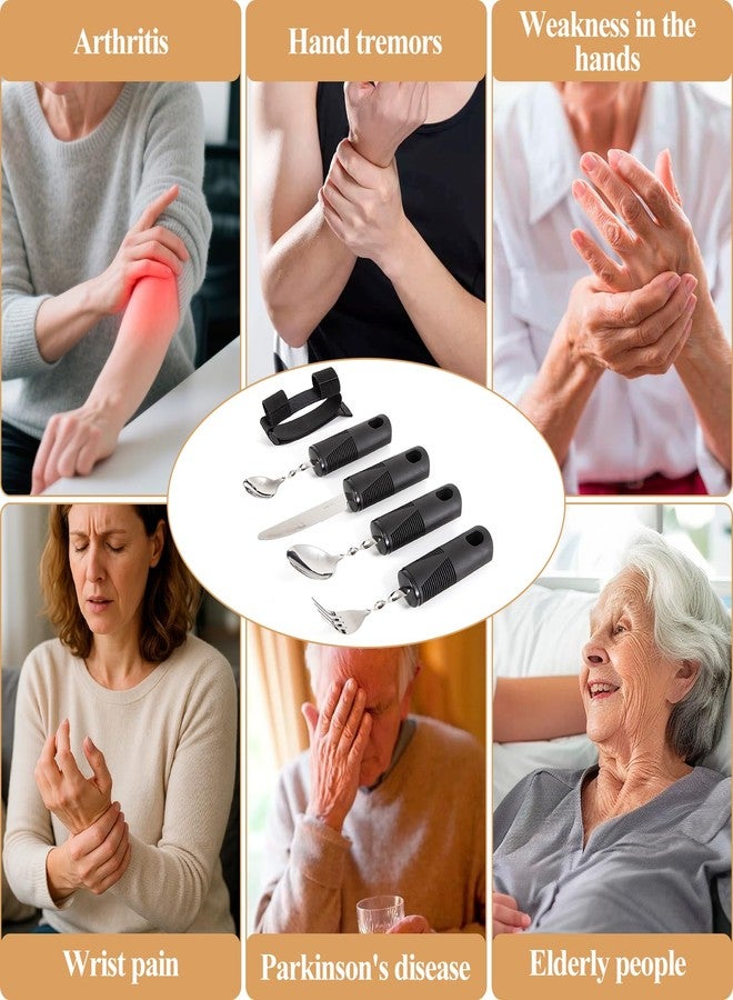 JFRHUDS مجموعة أدوات مائدة مُكيّفة لكبار السن، 4 قطع، أدوات مائدة بزاوية 45 درجة لسهولة الإمساك - Image 5