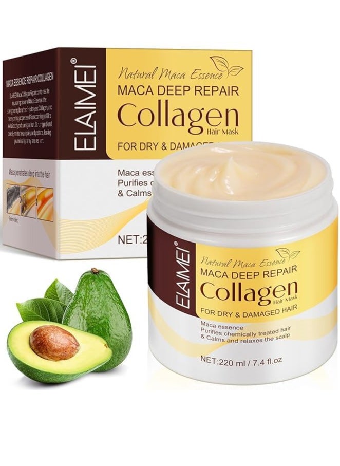 Elaimei Collagen Hair Treatment Mask, Deep Repair Conditioning Hair Mask with Collagen, Maca, Avocado Oil for All Hair Types, 7.4 FL OZ  - Image 1