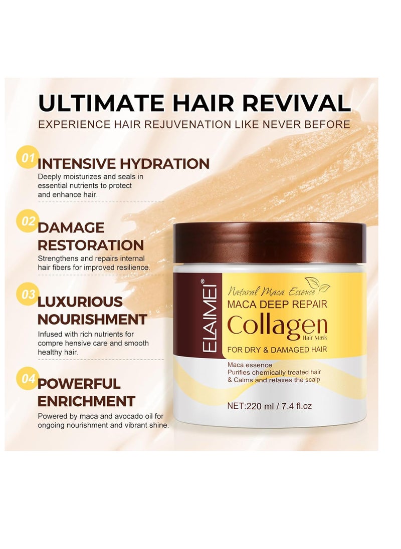 Elaimei Collagen Hair Treatment Mask, Deep Repair Conditioning Hair Mask with Collagen, Maca, Avocado Oil for All Hair Types, 7.4 FL OZ  - Image 3