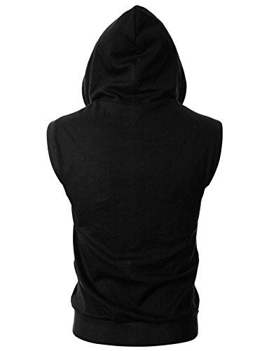 Ohoo Mens Slim Fit Sleeveless Lightweight Zip-up Hooded Vest 2 Way Zipper Hoodie Sweatshirt / DCF011-BLACK-M - Image 3