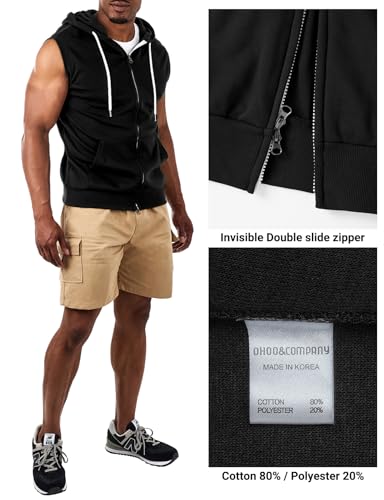 Ohoo Mens Slim Fit Sleeveless Lightweight Zip-up Hooded Vest 2 Way Zipper Hoodie Sweatshirt / DCF011-BLACK-M - Image 5