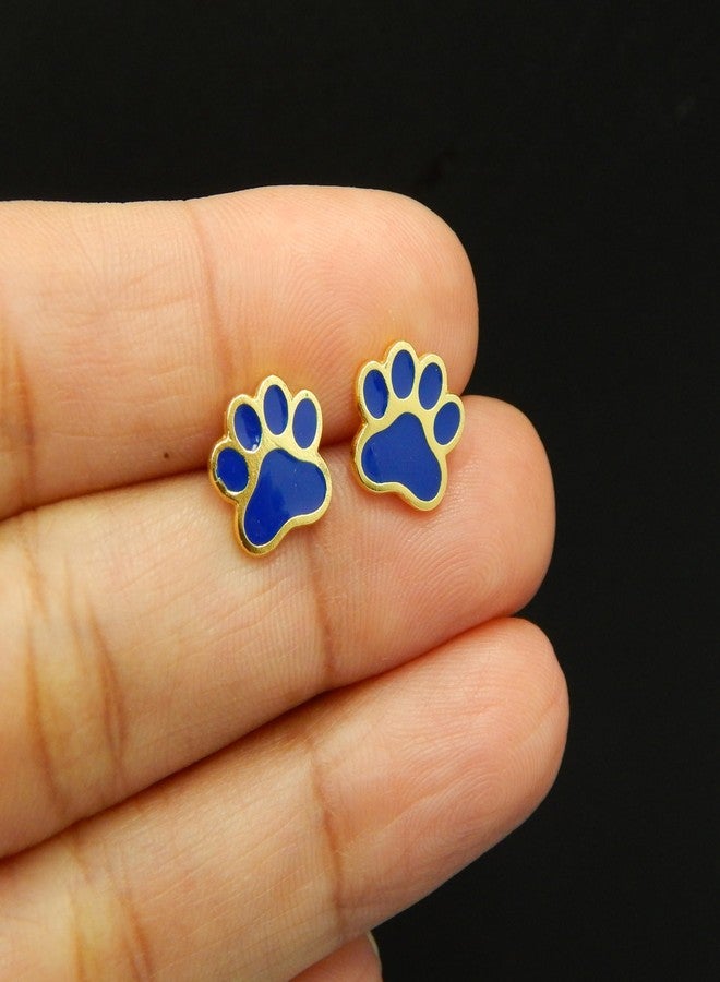 آيسروز أقراط مرصعة بطبعة مخلب مطلية بالذهب عيار 14 قيراط على فضة إسترليني عيار 925 بألوان المينا (أزرق) - Image 3