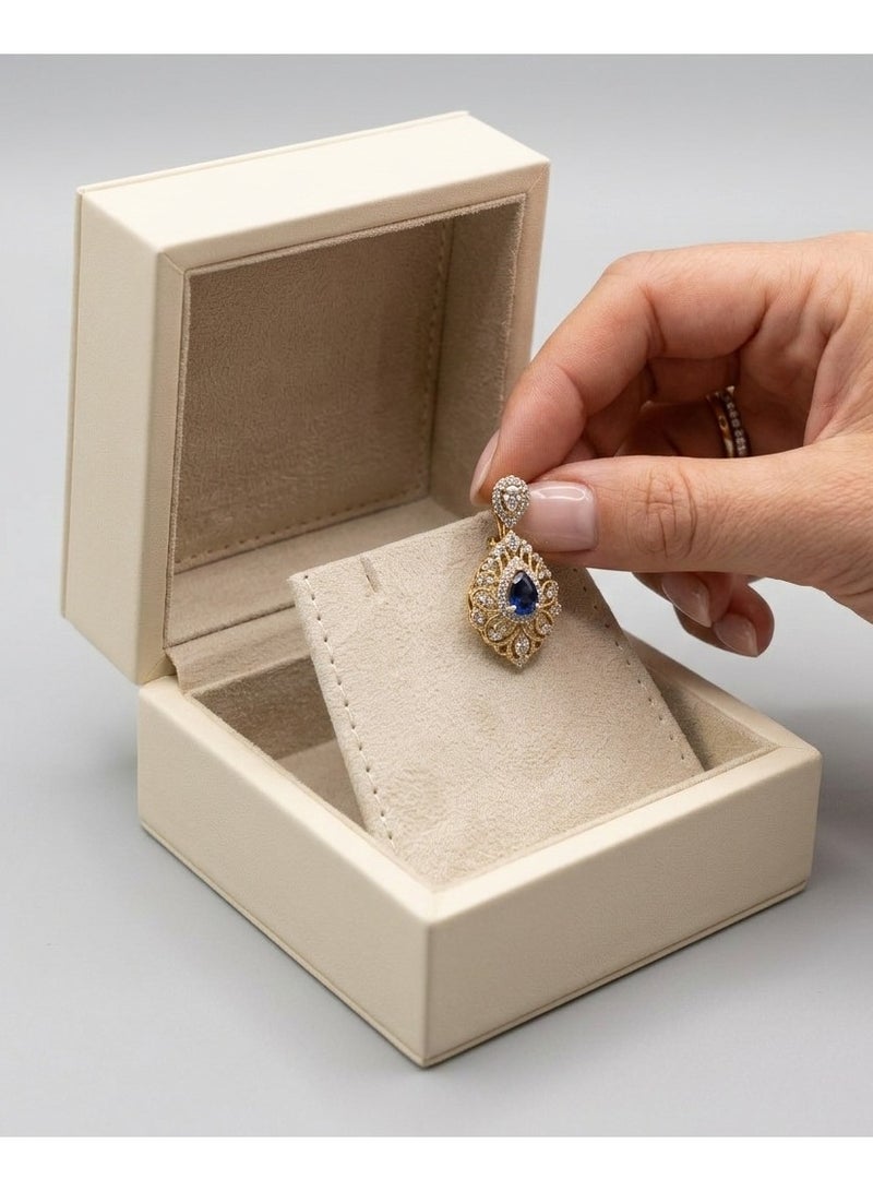 Al Seraj Luxury Earring & Pendant Jewellery Box Made in Dubai | Premium Cream Rexine Exterior with Soft Suede Interior | Elegant Jewelry Storage & Display Box for Earrings Necklace Pendant Gift - Image 1