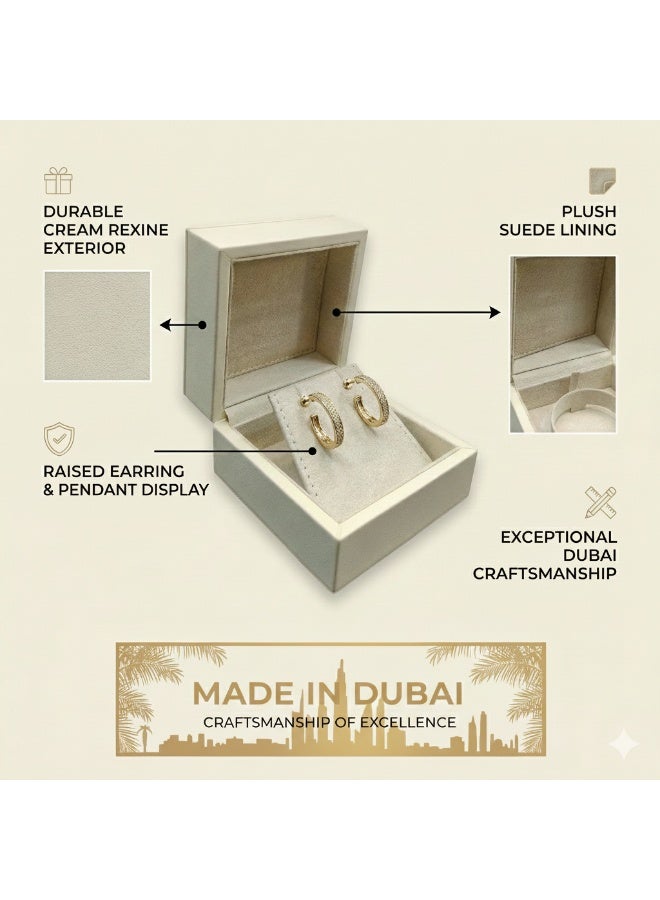 Al Seraj Luxury Earring & Pendant Jewellery Box Made in Dubai | Premium Cream Rexine Exterior with Soft Suede Interior | Elegant Jewelry Storage & Display Box for Earrings Necklace Pendant Gift - Image 4