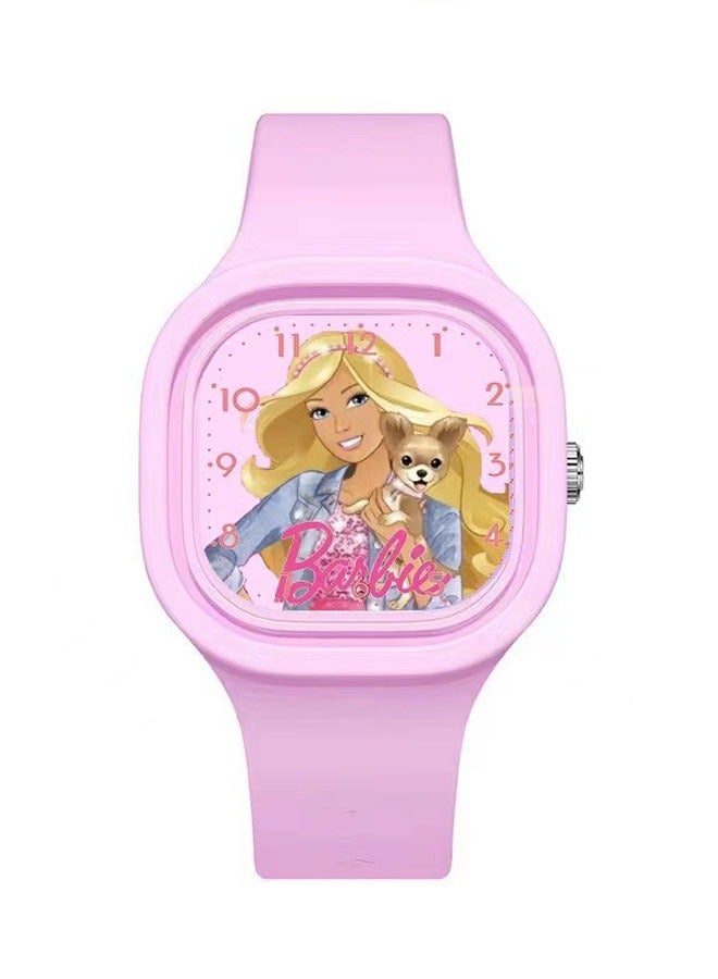 Pink Square Cartoon Barbie Doll Children's Watch Silicone Strap Suitable for Kids of All Ages Gift Watches