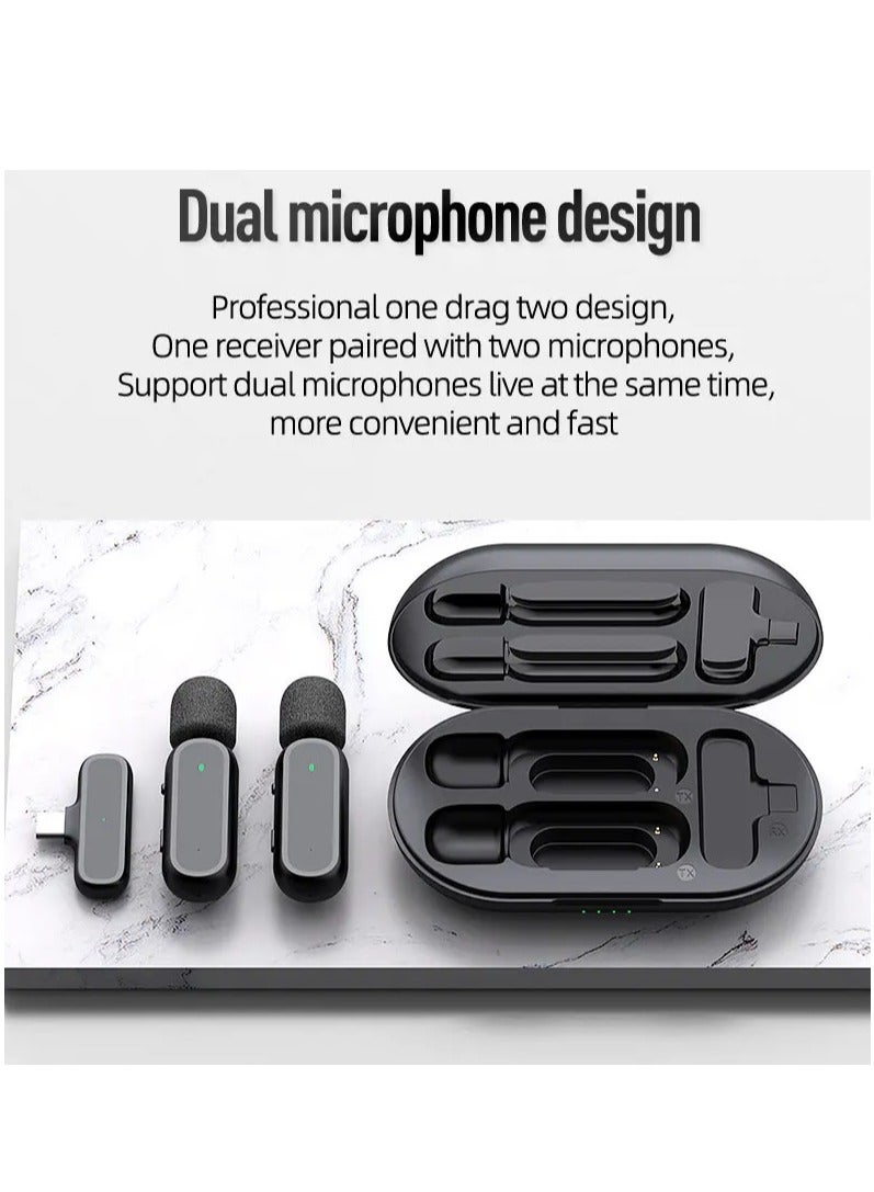 Android Interface One Drag Two Wireless Lavalier Microphone Charging Compartment Mobile Phone Live Broadcast Radio Noise Reduction Microphone - Image 4