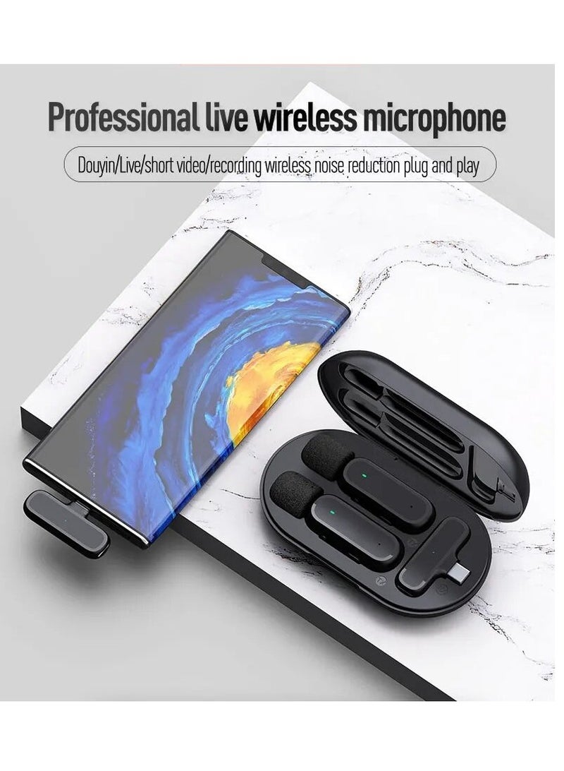 Android Interface One Drag Two Wireless Lavalier Microphone Charging Compartment Mobile Phone Live Broadcast Radio Noise Reduction Microphone - Image 2