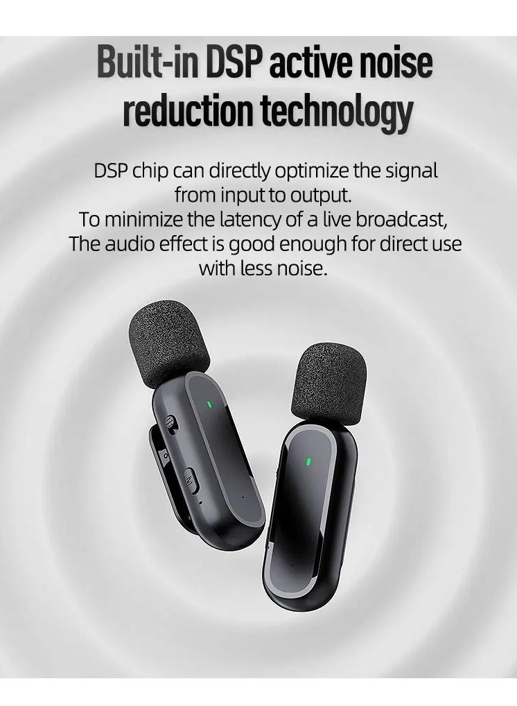 Android Interface One Drag Two Wireless Lavalier Microphone Charging Compartment Mobile Phone Live Broadcast Radio Noise Reduction Microphone - Image 5