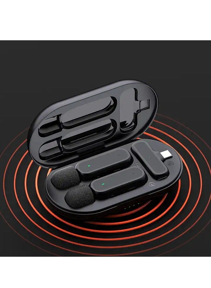 Android Interface One Drag Two Wireless Lavalier Microphone Charging Compartment Mobile Phone Live Broadcast Radio Noise Reduction Microphone - Image 1