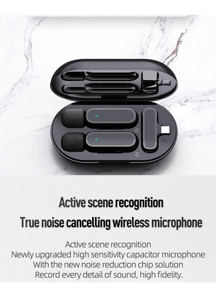 Android Interface One Drag Two Wireless Lavalier Microphone Charging Compartment Mobile Phone Live Broadcast Radio Noise Reduction Microphone - Image 3
