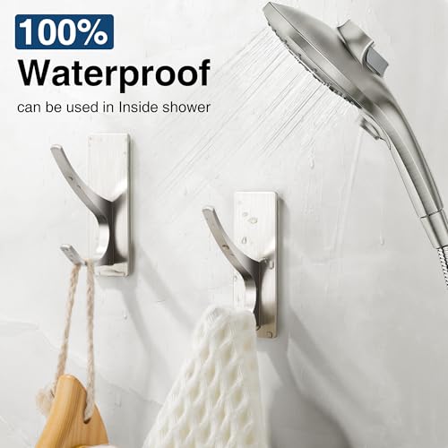 Josmimic Self Adhesive Towel Hooks: Extra Strong 13LB, Stainless Hook for Hanging Loofah, Towels, Coat, Bath Robe Bathroom Shower, Brushed Nickel, 4 Pack - Image 4