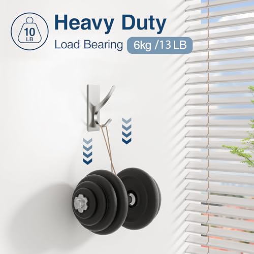 Josmimic Self Adhesive Towel Hooks: Extra Strong 13LB, Stainless Hook for Hanging Loofah, Towels, Coat, Bath Robe Bathroom Shower, Brushed Nickel, 4 Pack - Image 3
