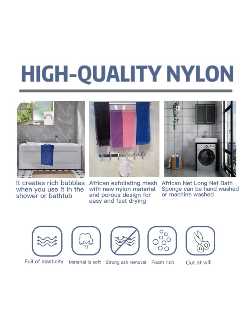 KASTWAVE African Exfoliating Net 4 Pieces African Net Sponge Nylon African Bathing Sponge Net African Net Long Net Bath Sponge Shower Body Scrubber Back Scrubber Skin Smoother(BlackBluePinkPurple) - Image 5