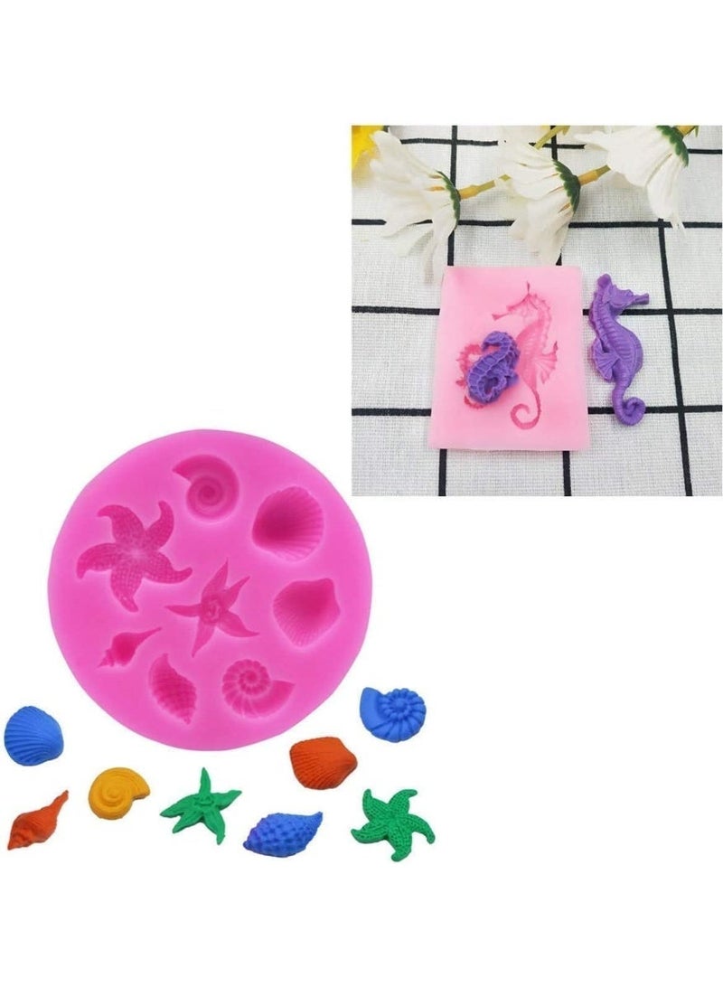 6Pcs Marine Theme Silicone Mold, DIY Handmade Baking Tools, Fondant Silicone Mold, Food Grade Silicone Cake Molds, Seashell, Conch, Fish Tail, Seahorse, Starfish, Coral, for Making Cake, Chocolate - Image 3