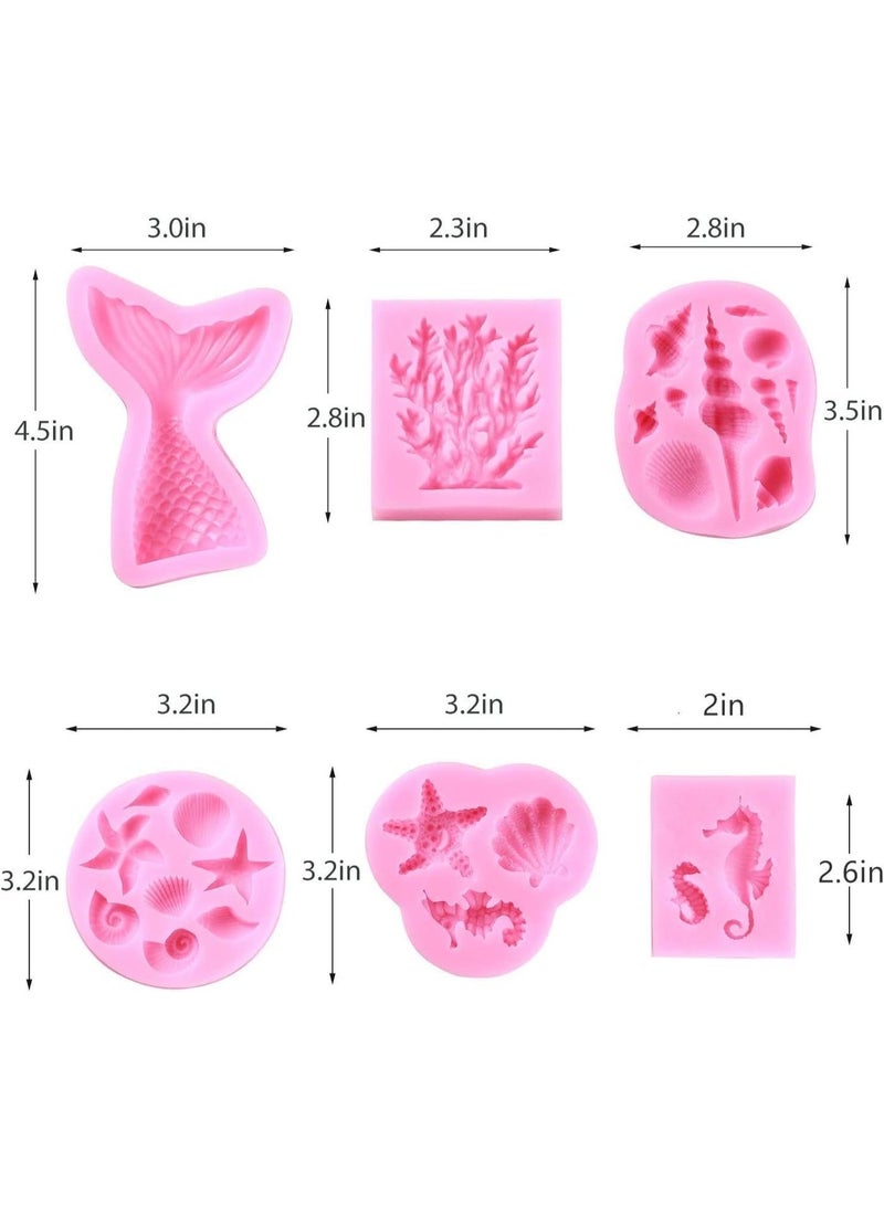 6Pcs Marine Theme Silicone Mold, DIY Handmade Baking Tools, Fondant Silicone Mold, Food Grade Silicone Cake Molds, Seashell, Conch, Fish Tail, Seahorse, Starfish, Coral, for Making Cake, Chocolate - Image 2