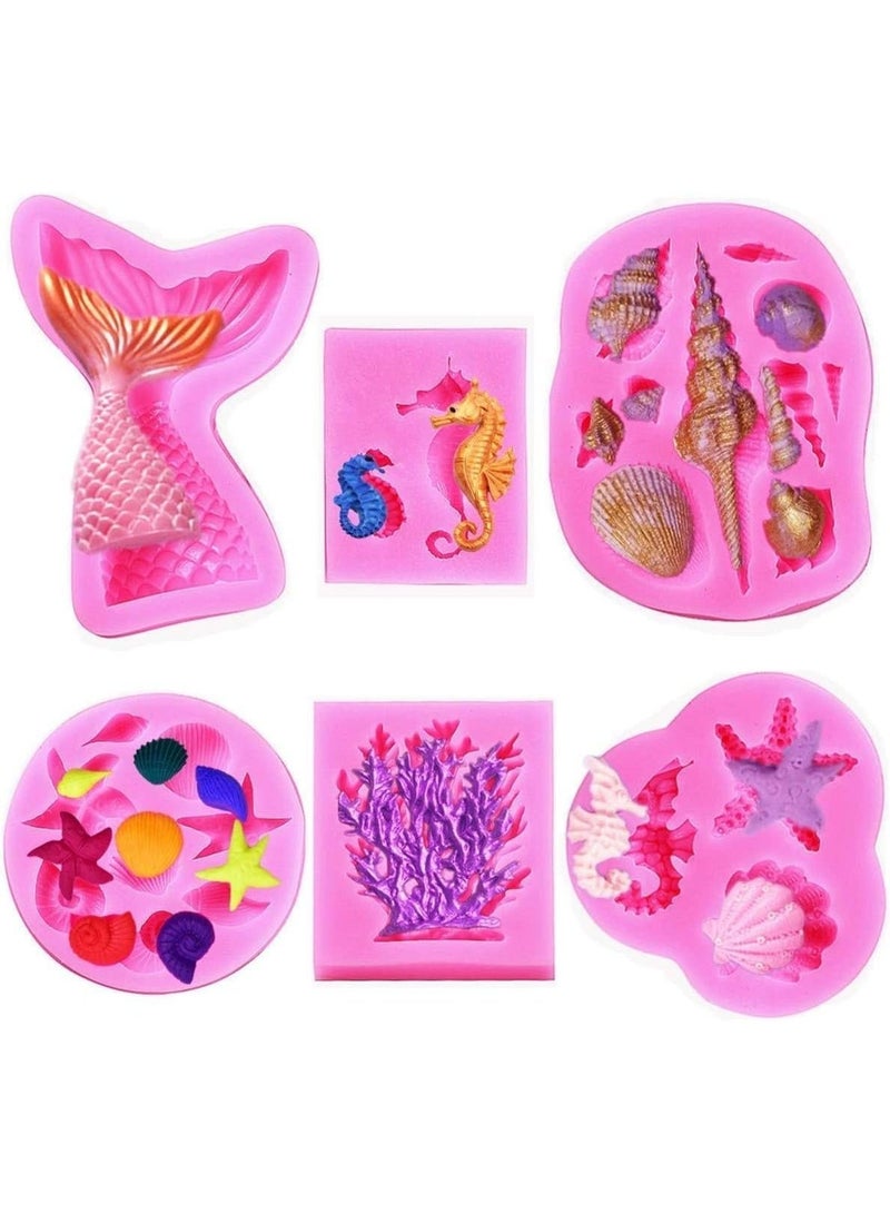 6Pcs Marine Theme Silicone Mold, DIY Handmade Baking Tools, Fondant Silicone Mold, Food Grade Silicone Cake Molds, Seashell, Conch, Fish Tail, Seahorse, Starfish, Coral, for Making Cake, Chocolate - Image 4