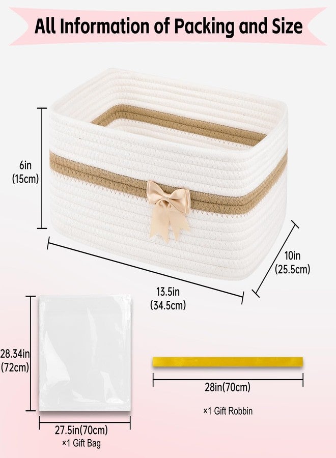 OIAHOMY Woven Basket, Gift Basket Empty with Cute Bow, Rope Basket for Baby Showers, Storage Basket with Handles for Nursery, Pet Toy Basket - White - Image 2