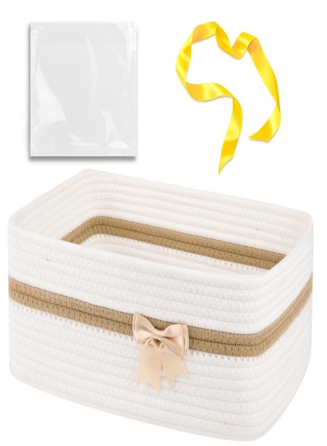 OIAHOMY Woven Basket, Gift Basket Empty with Cute Bow, Rope Basket for Baby Showers, Storage Basket with Handles for Nursery, Pet Toy Basket - White - Image 1