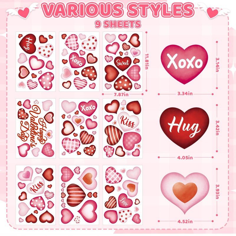 Sealmic 9 Sheets Valentines Day Window Clings Heart Windows Stickers Pink Red Happy Valentine Window Decals Love Hearts Valentine's Decor Display for Home Wedding Anniversary Party Supplies Glass Romantic Art - Image 2