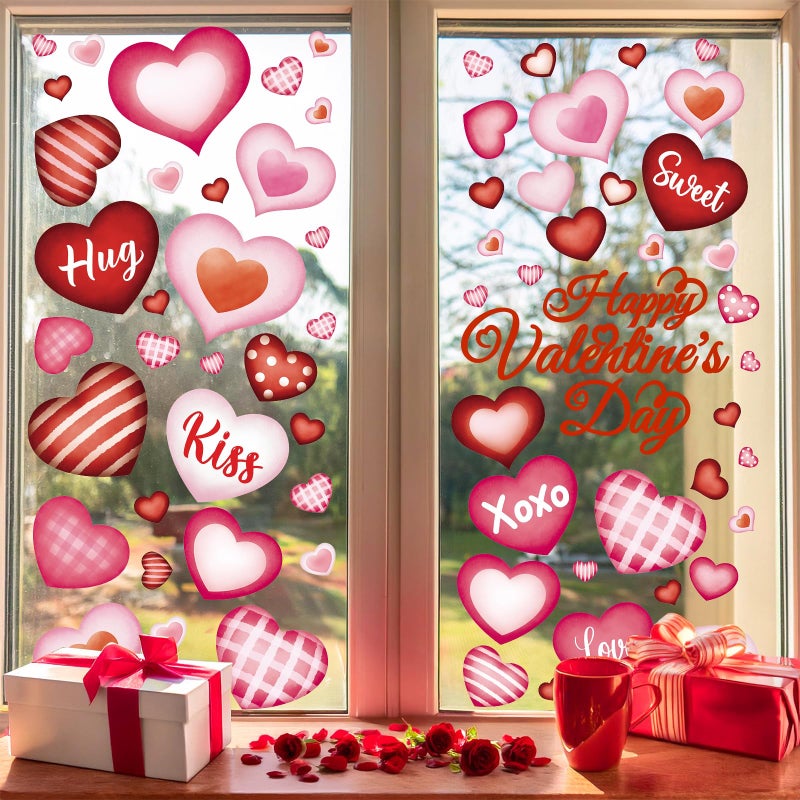 Sealmic 9 Sheets Valentines Day Window Clings Heart Windows Stickers Pink Red Happy Valentine Window Decals Love Hearts Valentine's Decor Display for Home Wedding Anniversary Party Supplies Glass Romantic Art - Image 4