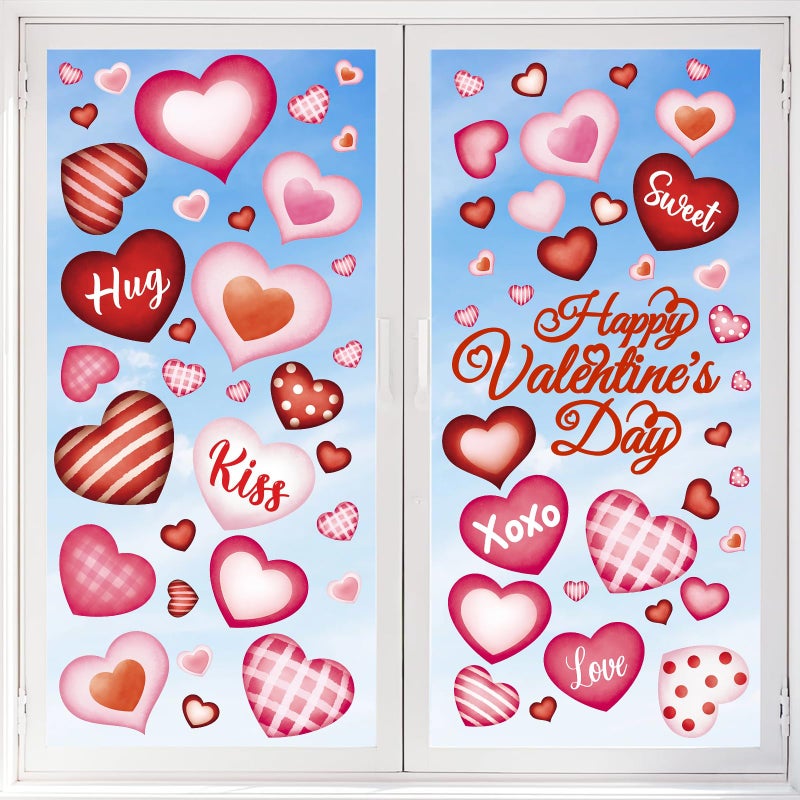 Sealmic 9 Sheets Valentines Day Window Clings Heart Windows Stickers Pink Red Happy Valentine Window Decals Love Hearts Valentine's Decor Display for Home Wedding Anniversary Party Supplies Glass Romantic Art - Image 1