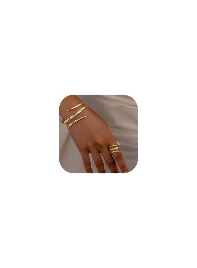 Decixde Gold Jewelry Sets for Women Bangle Ring Set Chunky Bangle Bracelet And Ring Statement Jewelry Set for Women, adjustable, Metal, No Gemstone - Image 1